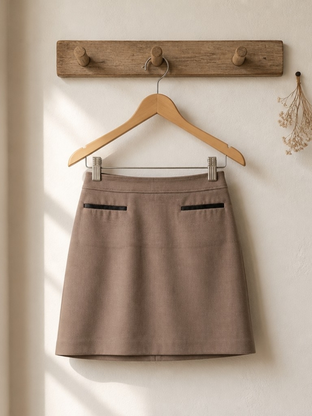 Tristan Taupe Skirt with Black Trim